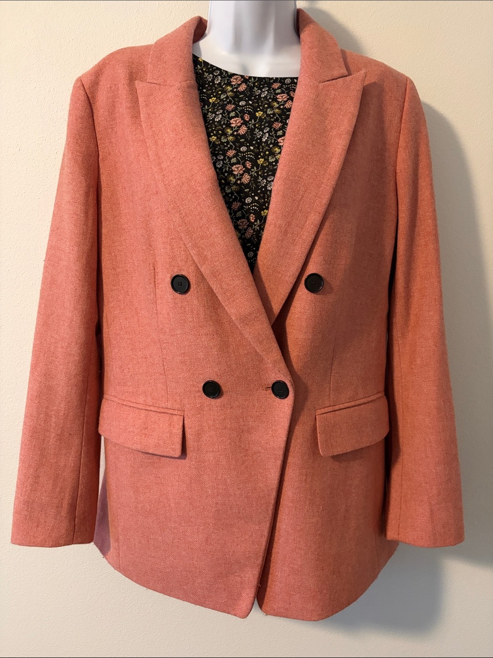 Womens Double-Breasted Pink Blazer Jacket